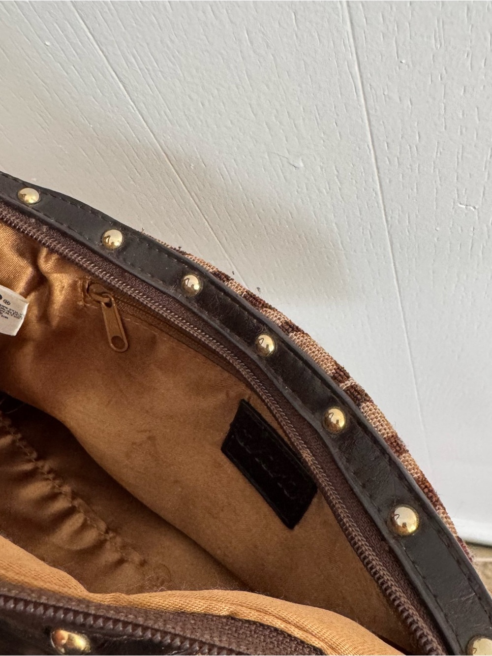 XOXO Brown and Tan Monogram Shoulder Bag with Gold Plate - Picture 4 of 5